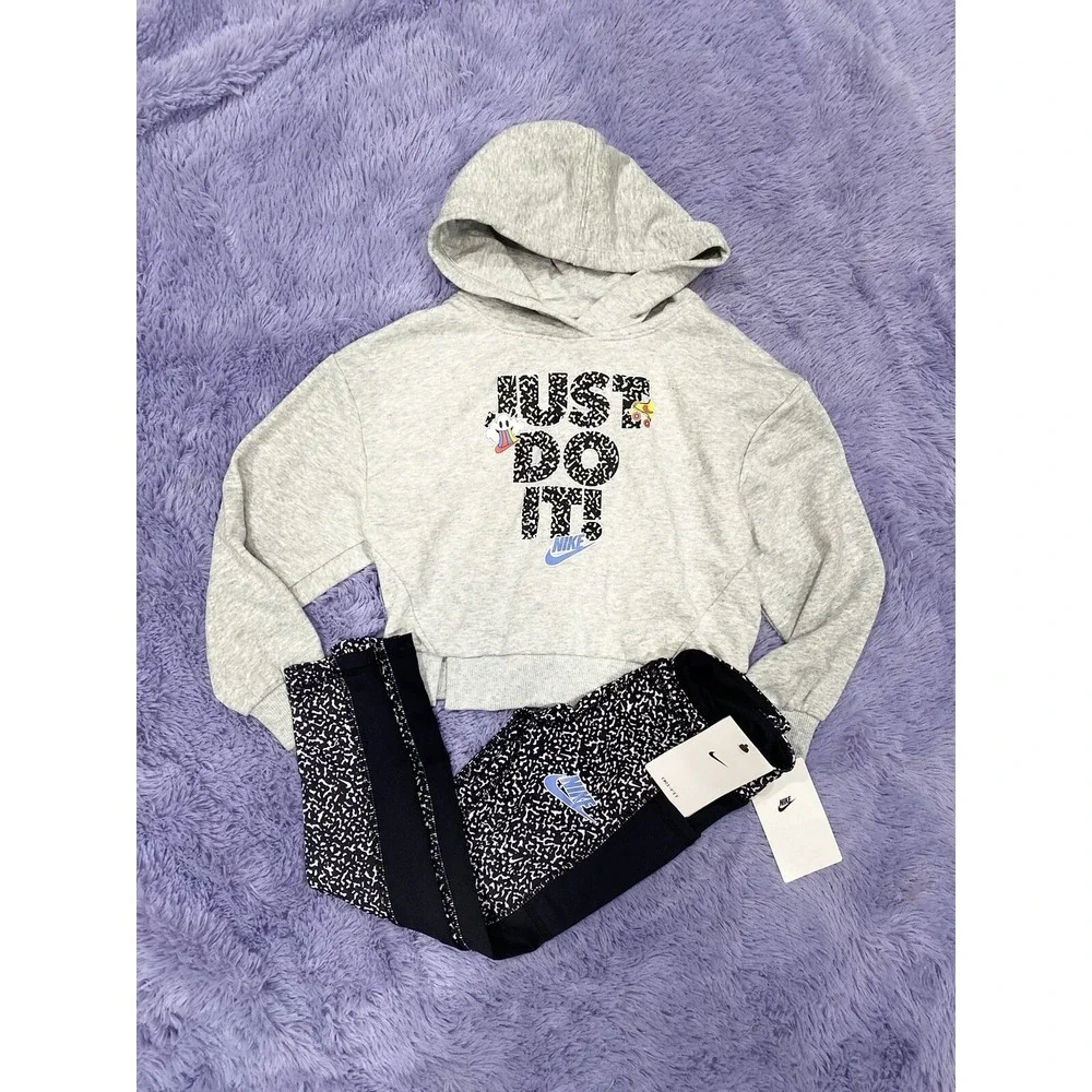NWT Nike Girl's Cropped Pullover‎ Sweatshirt Pants Leggings 2pc Set Size 6